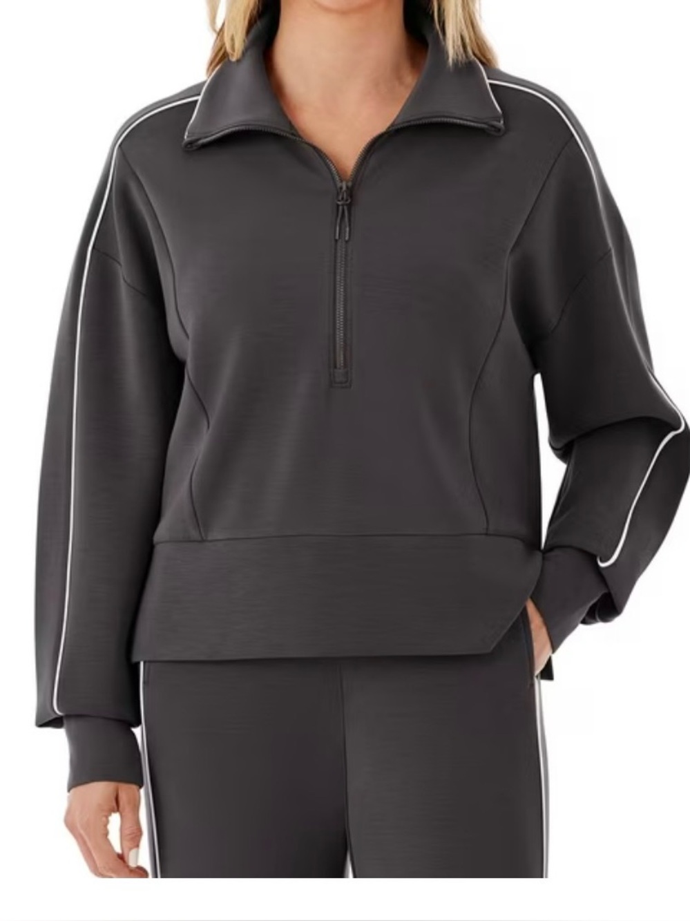 Charcoal Half-Zip Pullover with White Piping NWT Size L